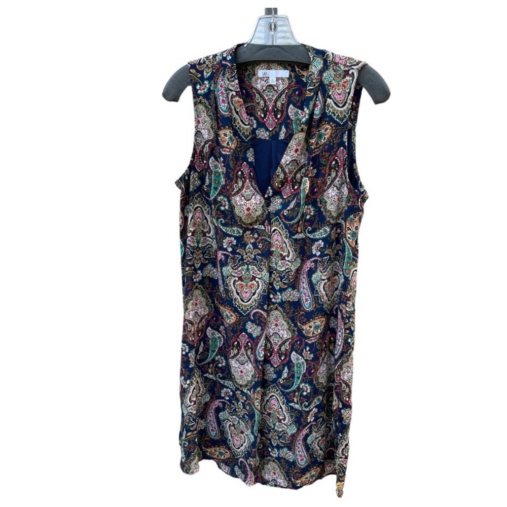 DR2 Navy Blue white‎ pink paisley Pattern Sleeveless v neck with matching belt